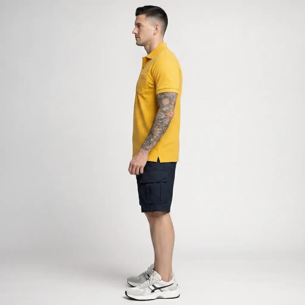 Men Dusty Mustard Polo Collar Pockets T-shirt