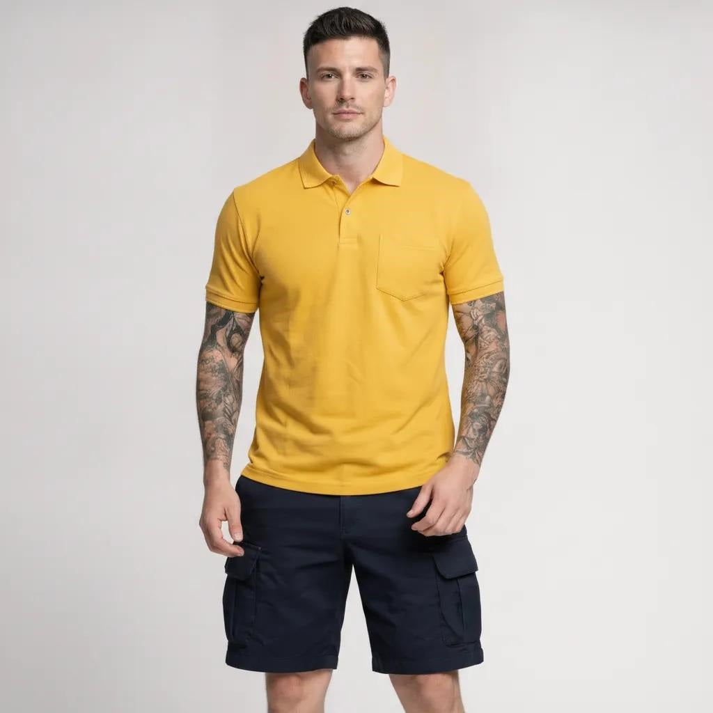 Men Dusty Mustard Polo Collar Pockets T-shirt