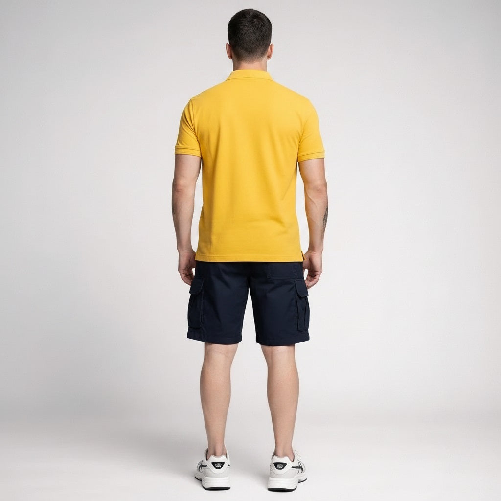 Men Dusty Mustard Polo Collar Pockets T-shirt