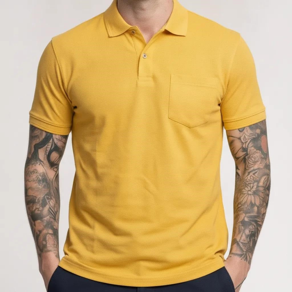 Men Dusty Mustard Polo Collar Pockets T-shirt