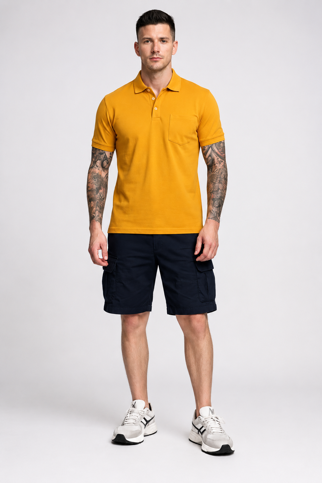 Men Polo Collar Pockets T-shirt