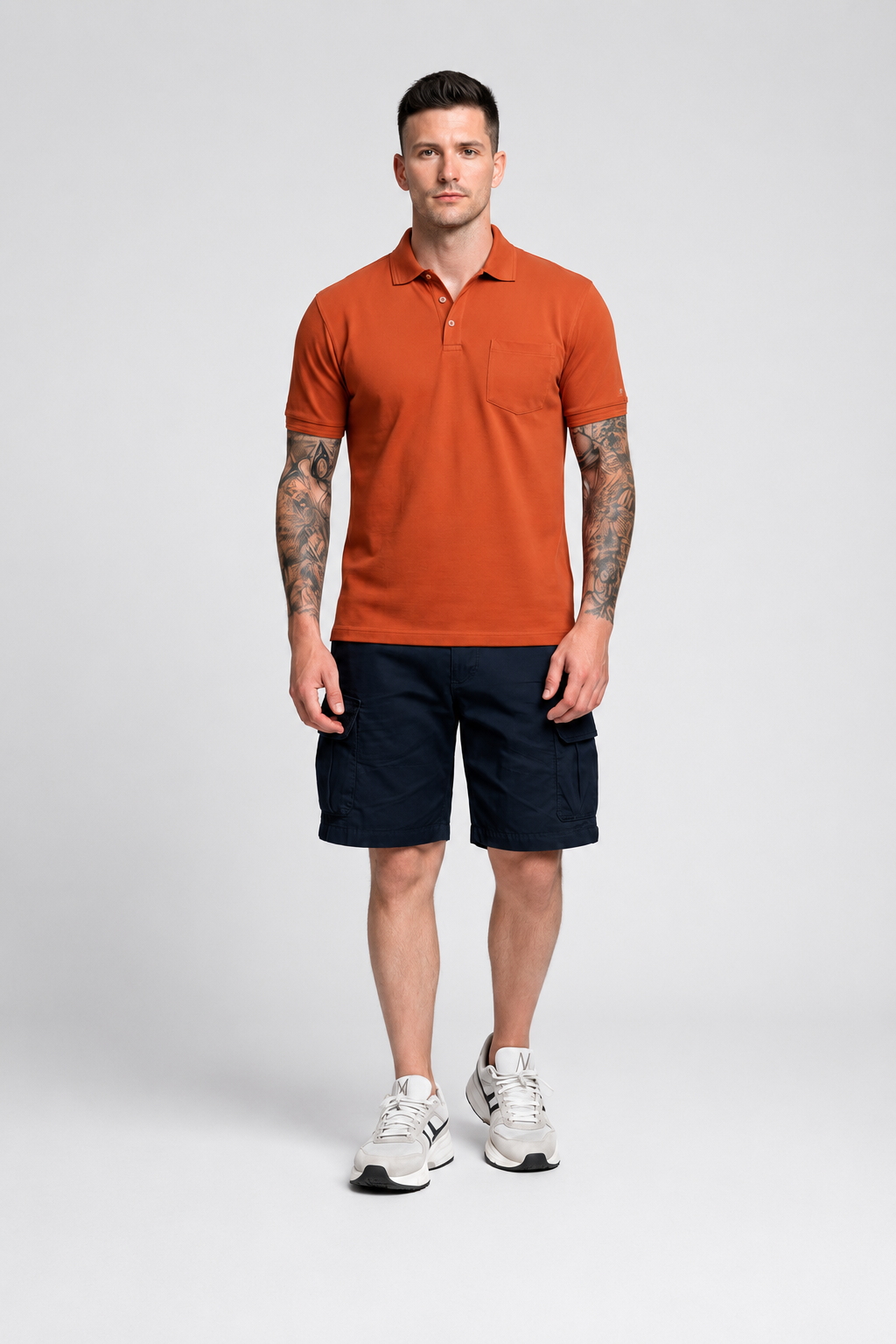 Men Polo Collar Pockets T-shirt