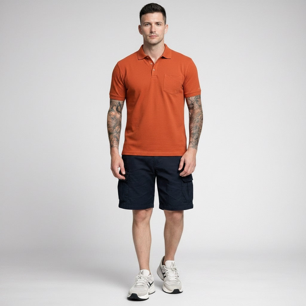 Men Polo Collar Pockets T-shirt