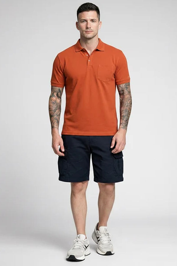 Men Latte Polo Collar Pockets T-shirt