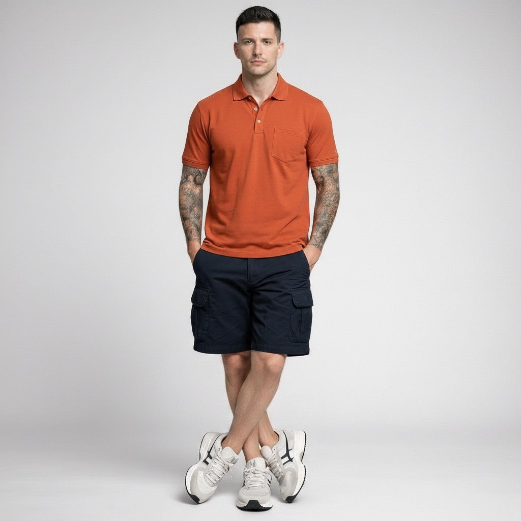 Men Latte Polo Collar Pockets T-shirt