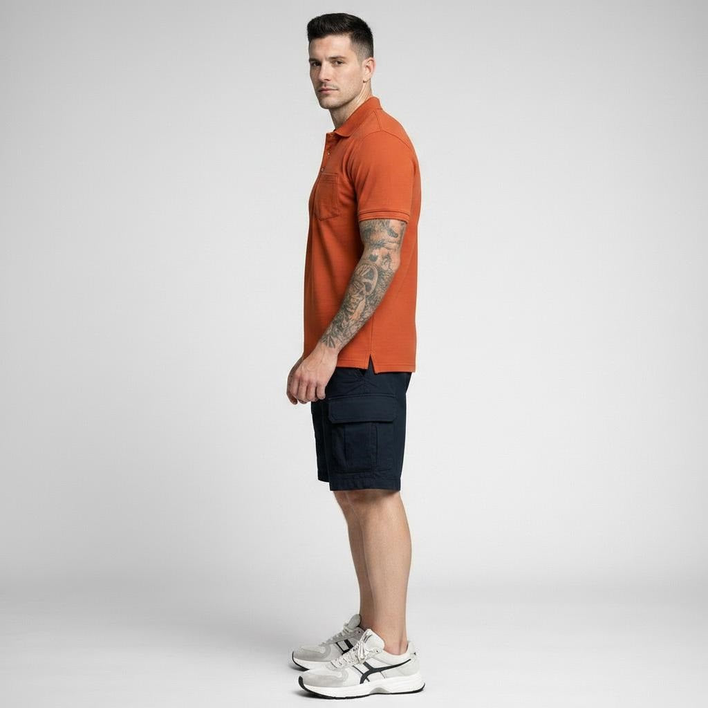 Men Latte Polo Collar Pockets T-shirt