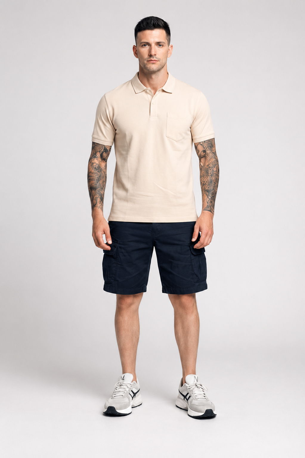 Men Polo Collar Pockets T-shirt