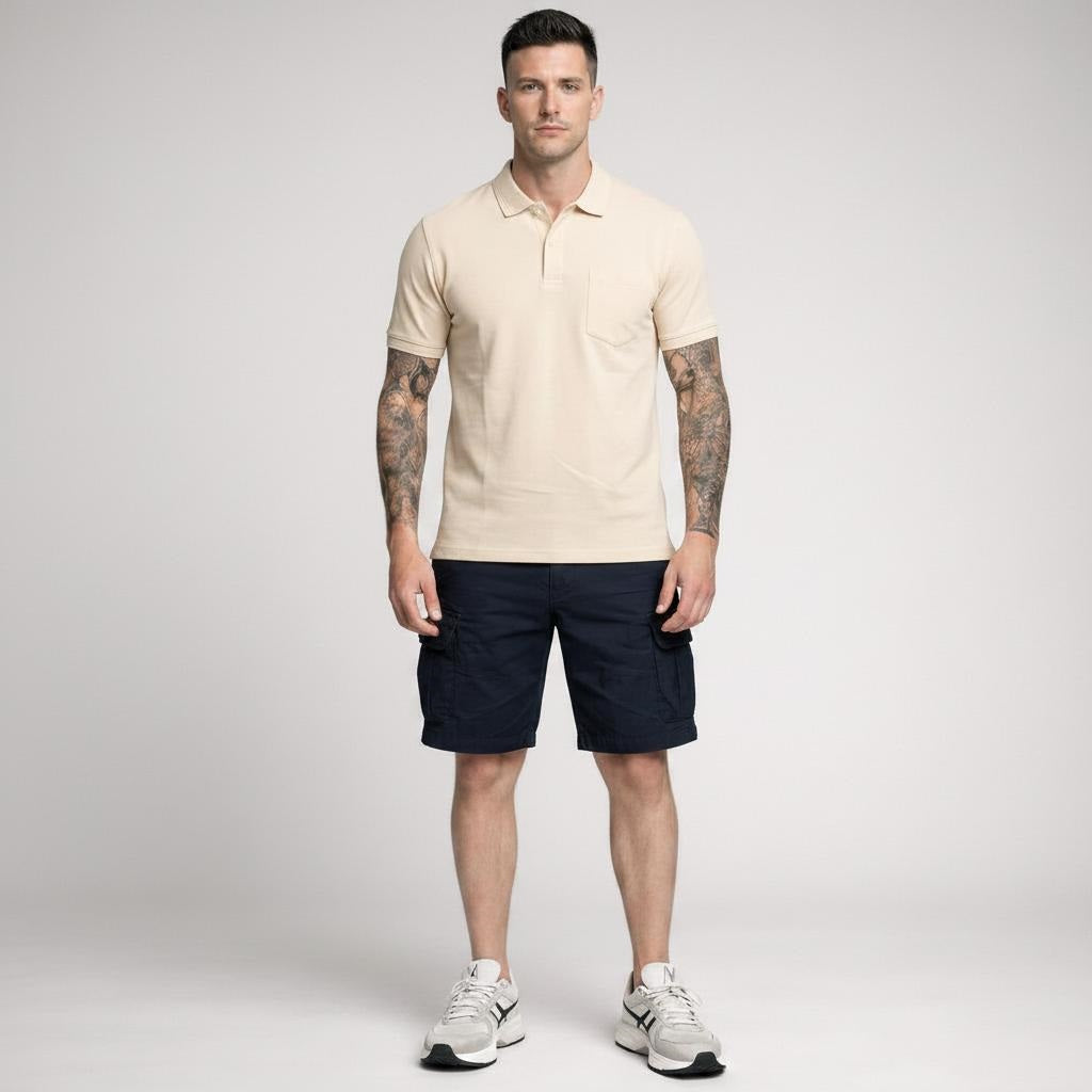 Men Polo Collar Pockets T-shirt