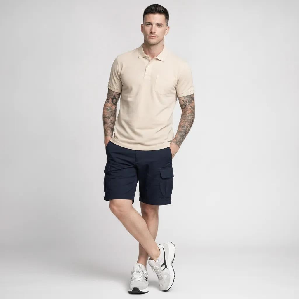 Men Mastic Polo Collar Pockets T-shirt