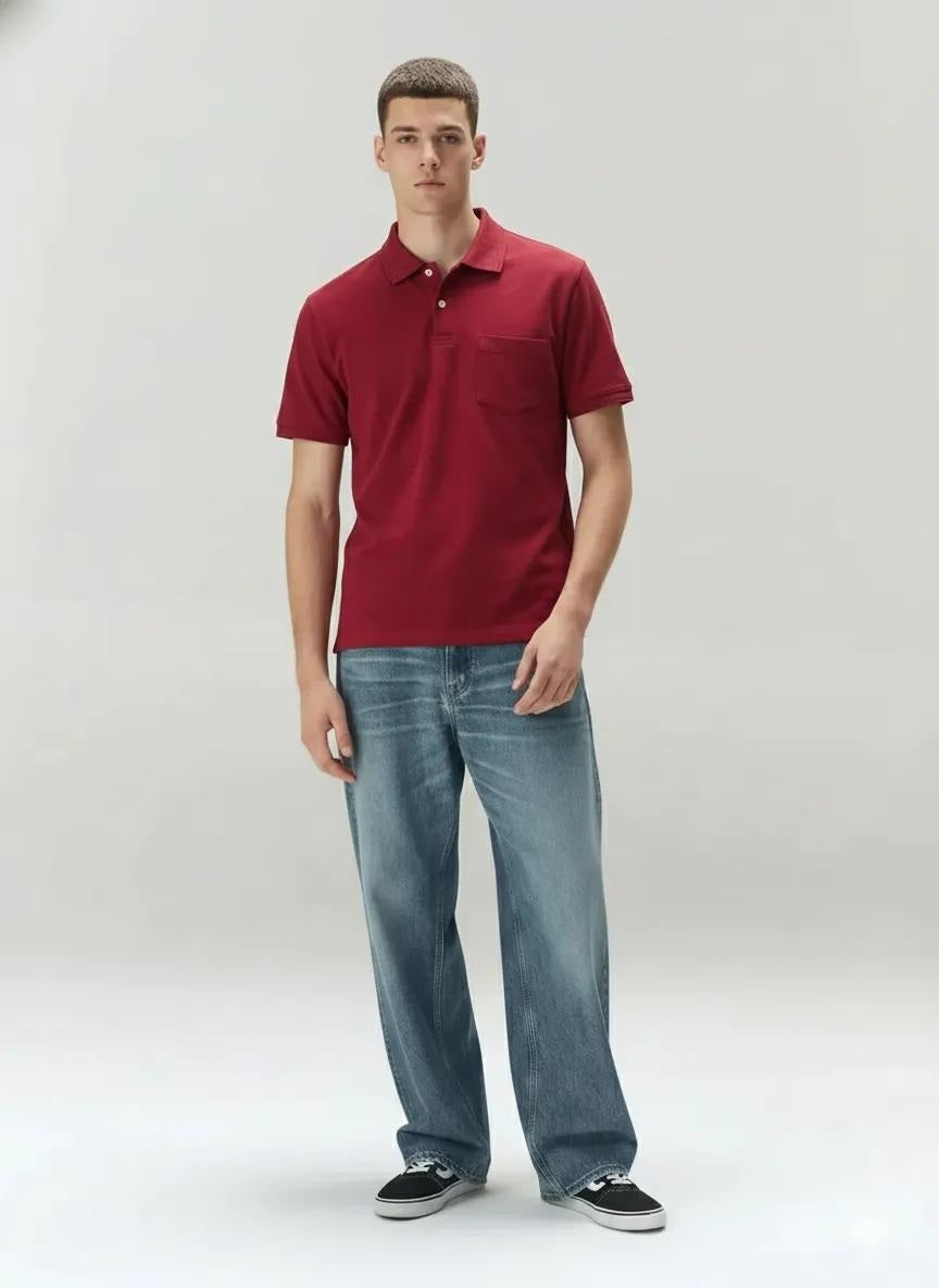 Men Merlot Polo Collar Pockets T-shirt