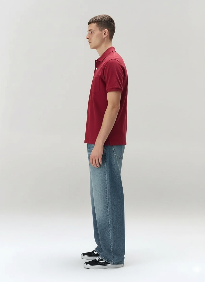 Men Merlot Polo Collar Pockets T-shirt
