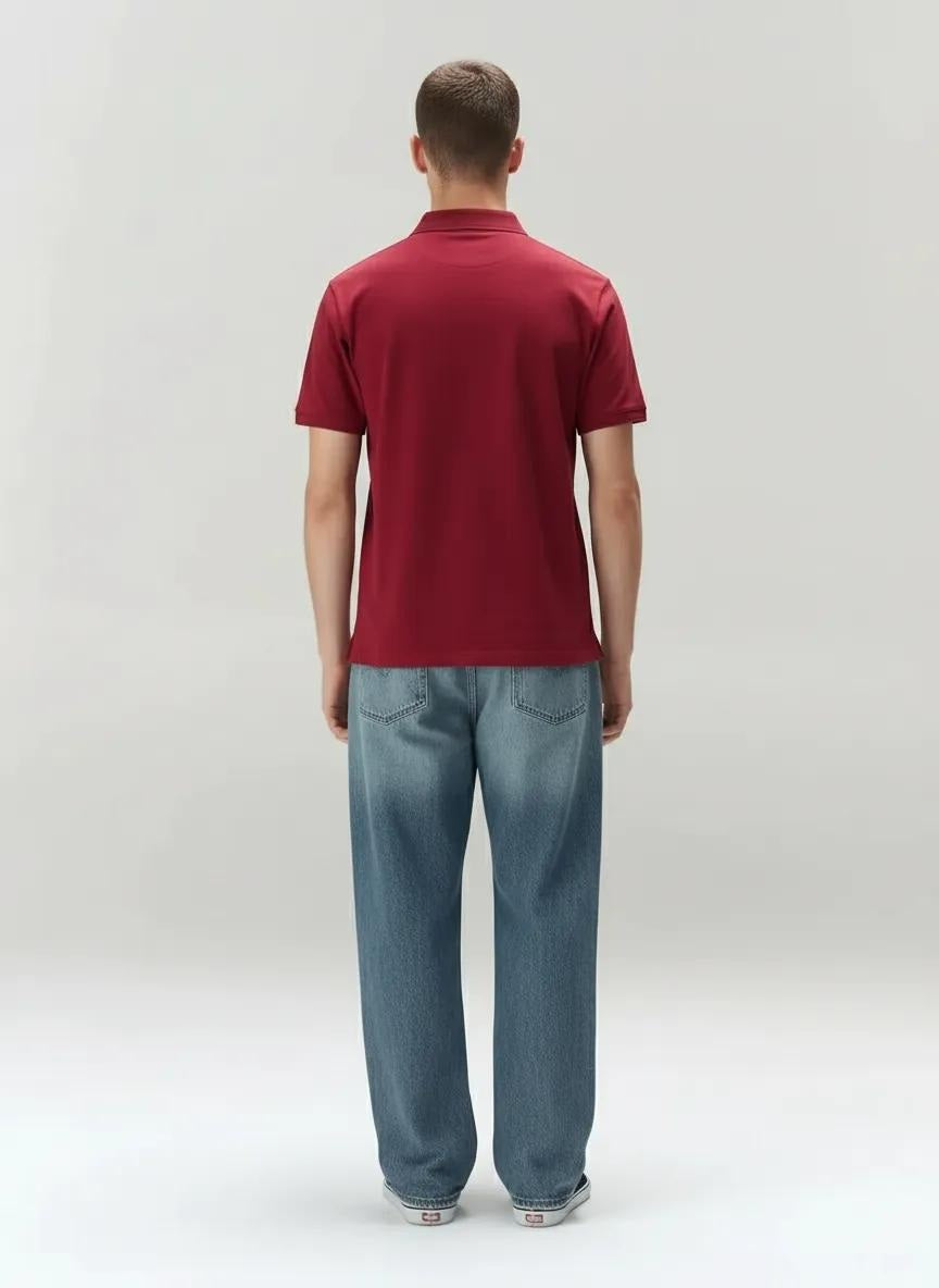 Men Merlot Polo Collar Pockets T-shirt