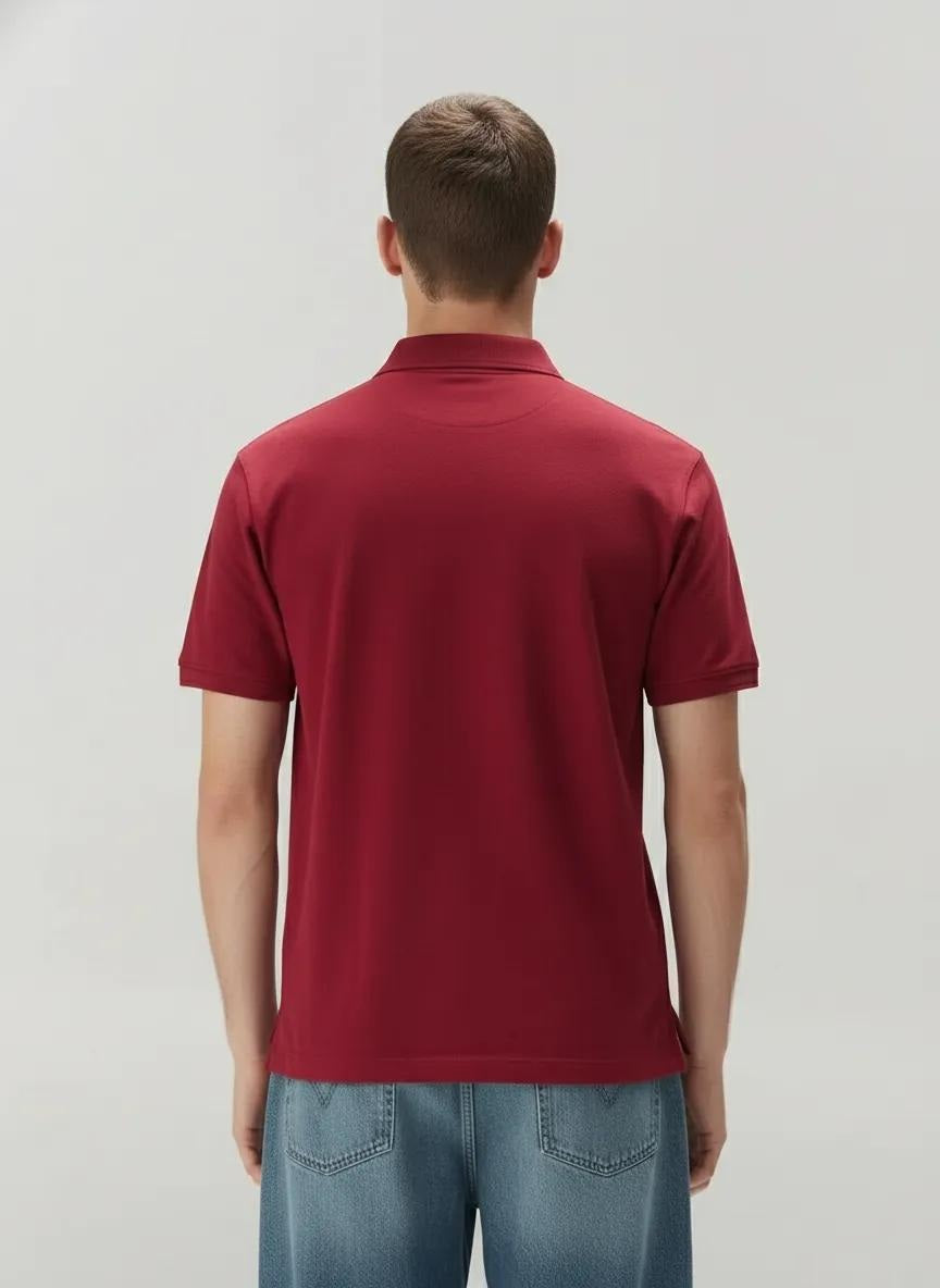 Men Merlot Polo Collar Pockets T-shirt