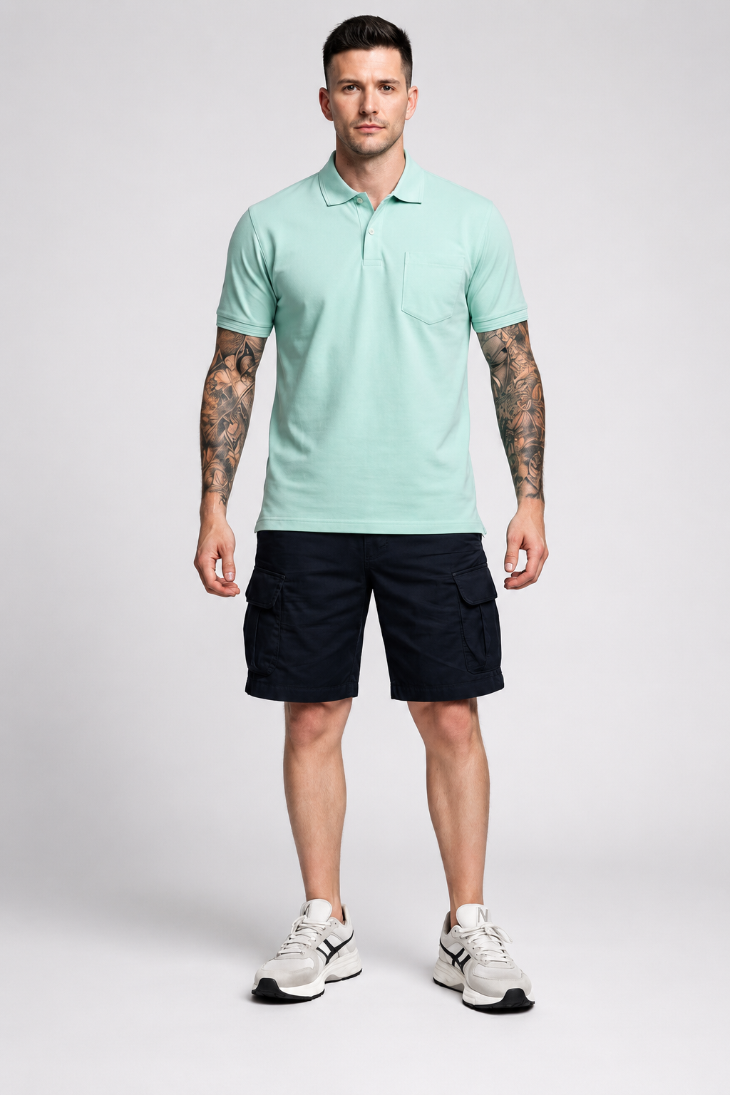 Men Polo Collar Pockets T-shirt