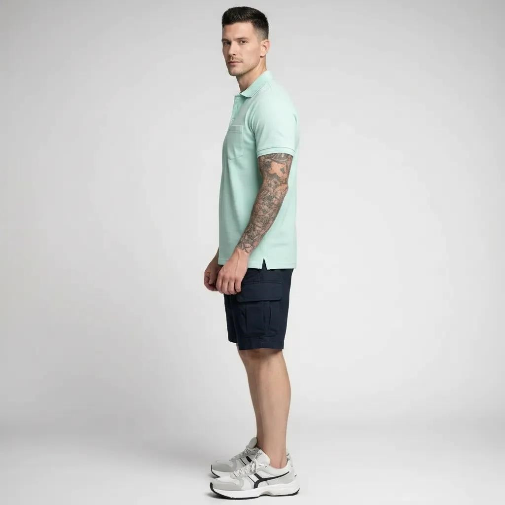 Men Mint Polo Collar Pockets T-shirt