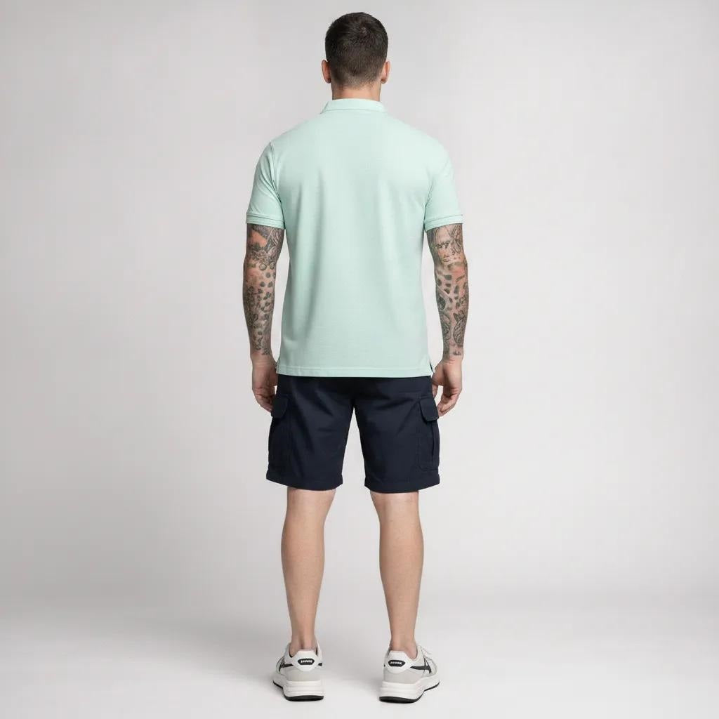 Men Mint Polo Collar Pockets T-shirt