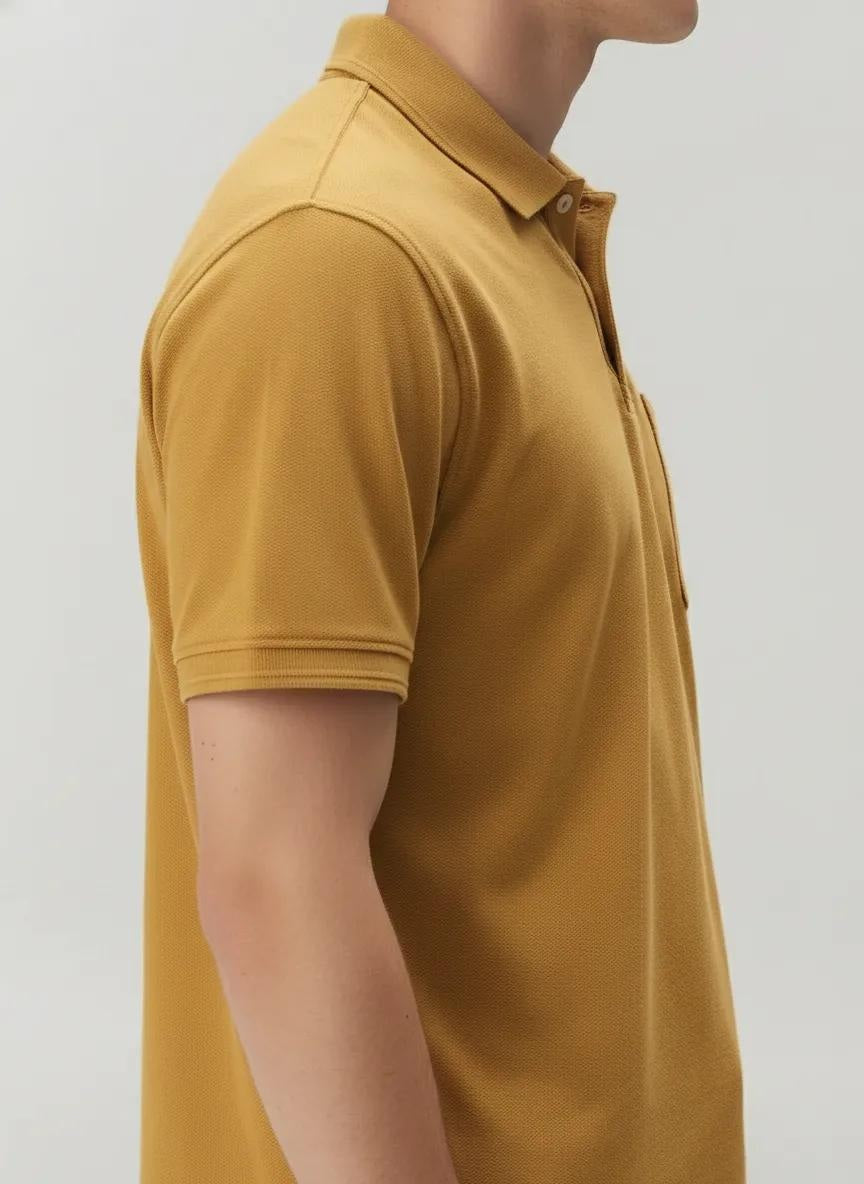Men Oak Buff Polo Collar Pockets T-shirt