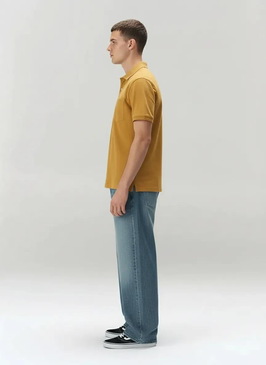 Men Oak Buff Polo Collar Pockets T-shirt