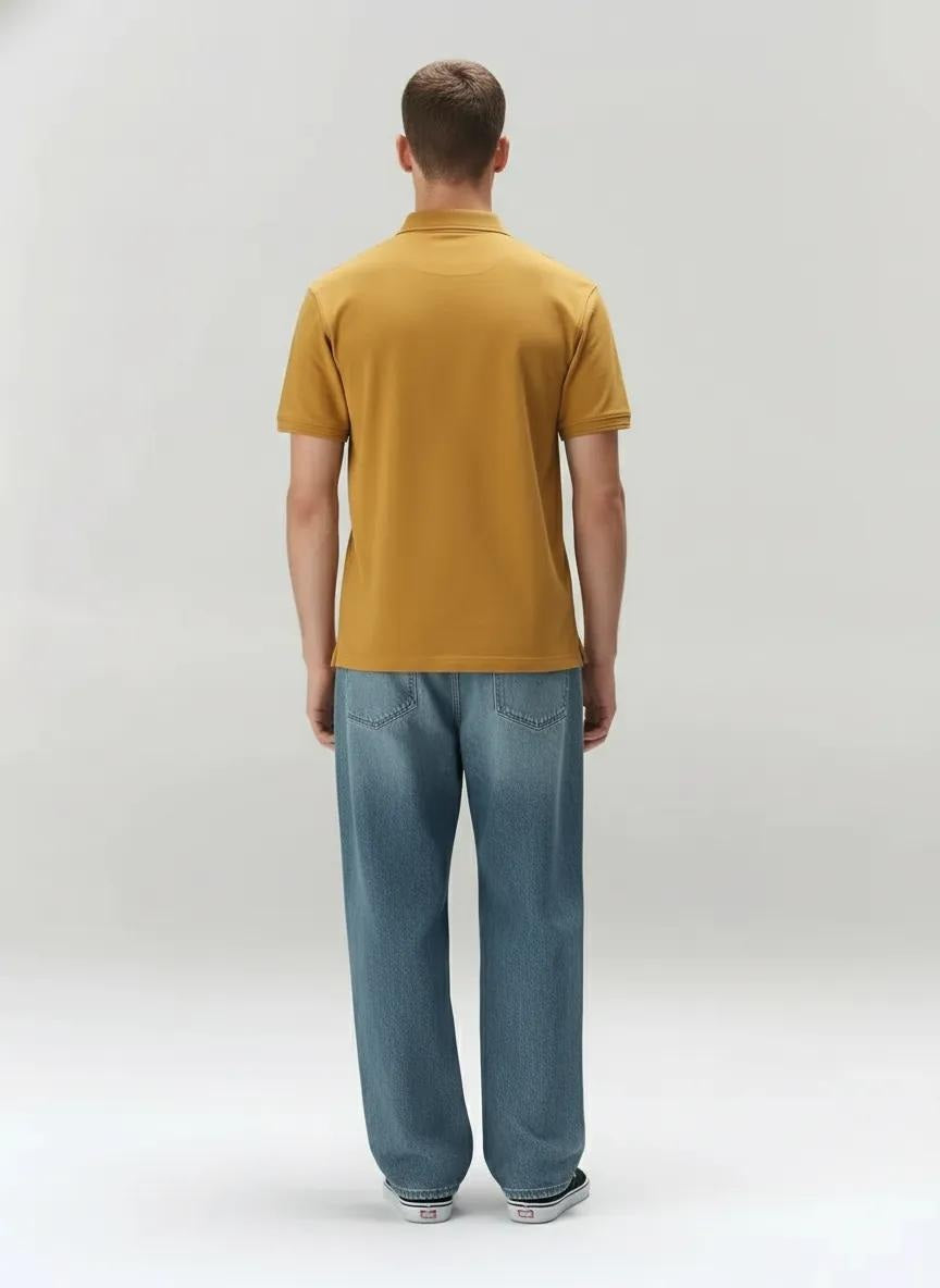 Men Oak Buff Polo Collar Pockets T-shirt