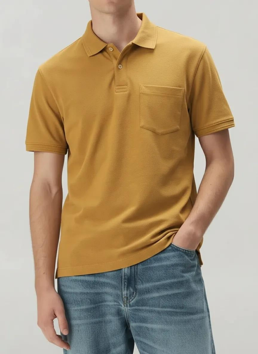 Men Oak Buff Polo Collar Pockets T-shirt