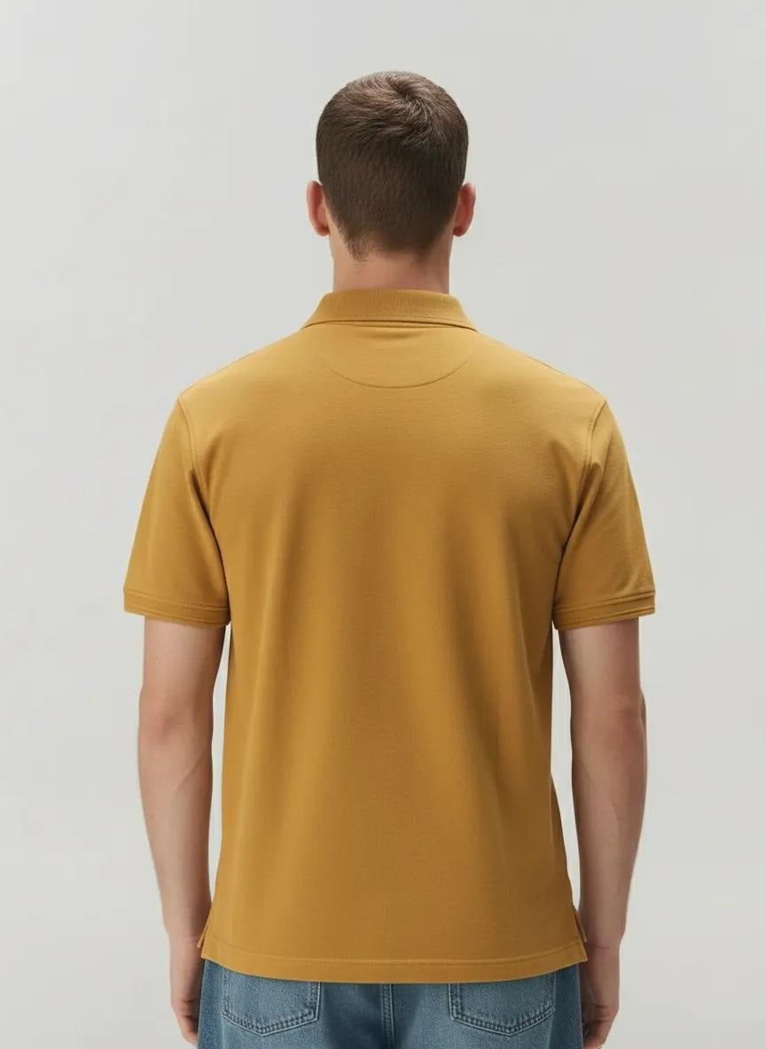 Men Oak Buff Polo Collar Pockets T-shirt
