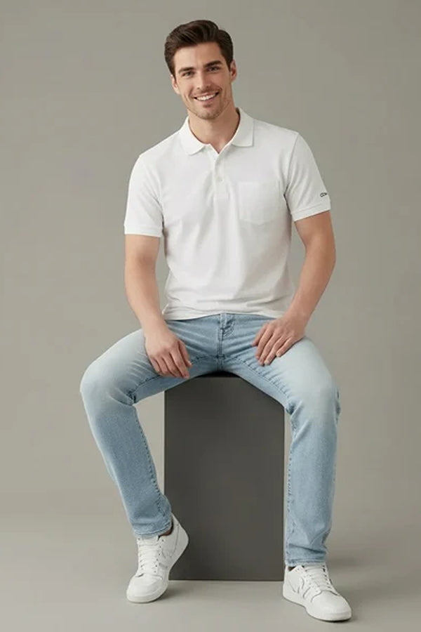 Men Polo Collar Pockets T-shirt