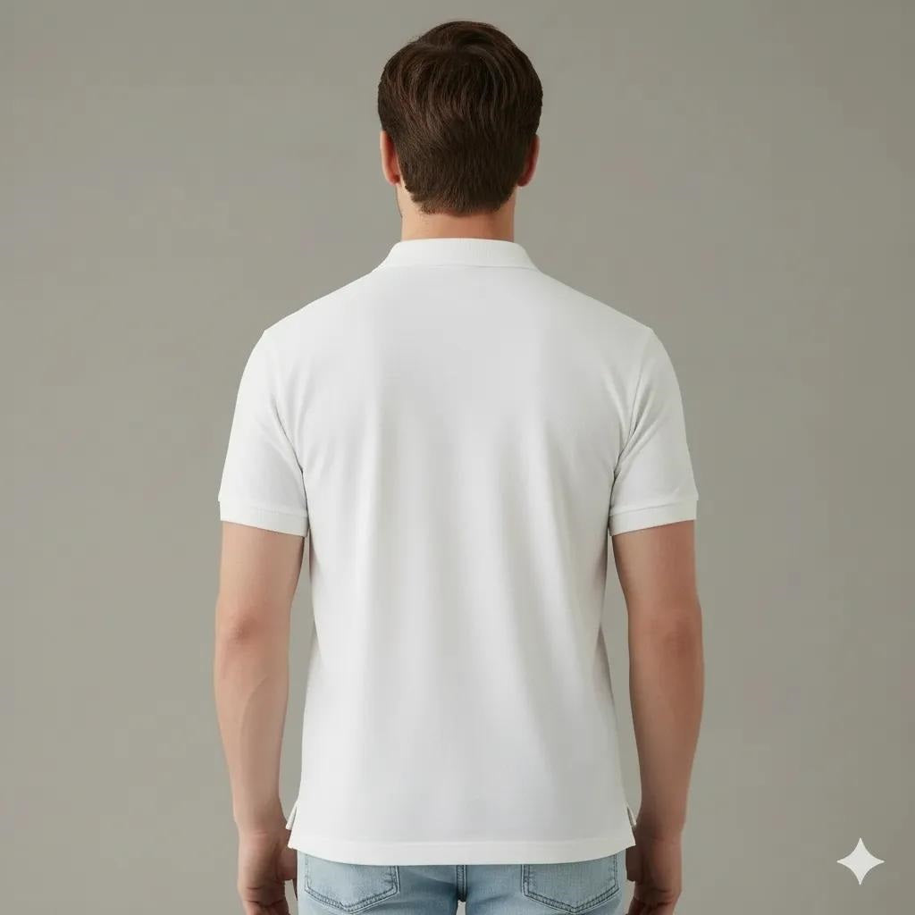 Men Off White Polo Collar Pockets T-shirt