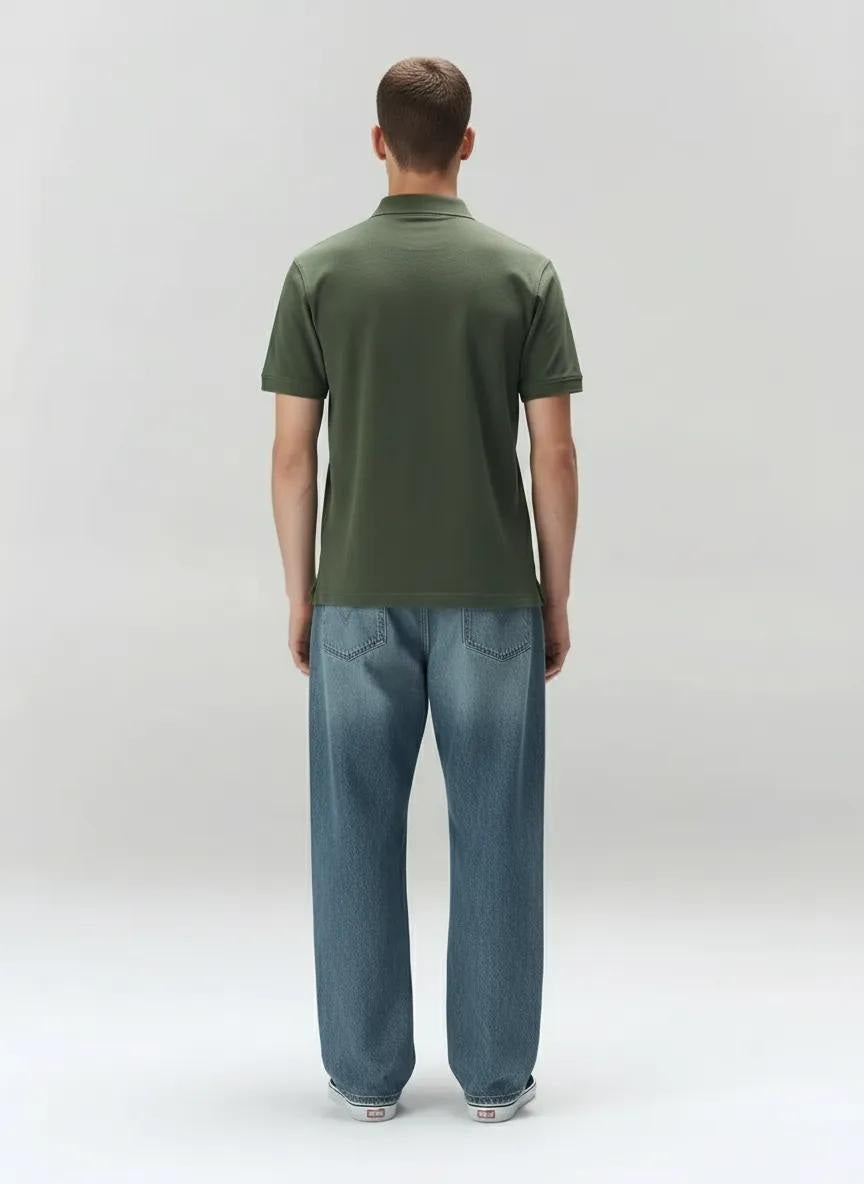 Men Olive Polo Collar Pockets T-shirt