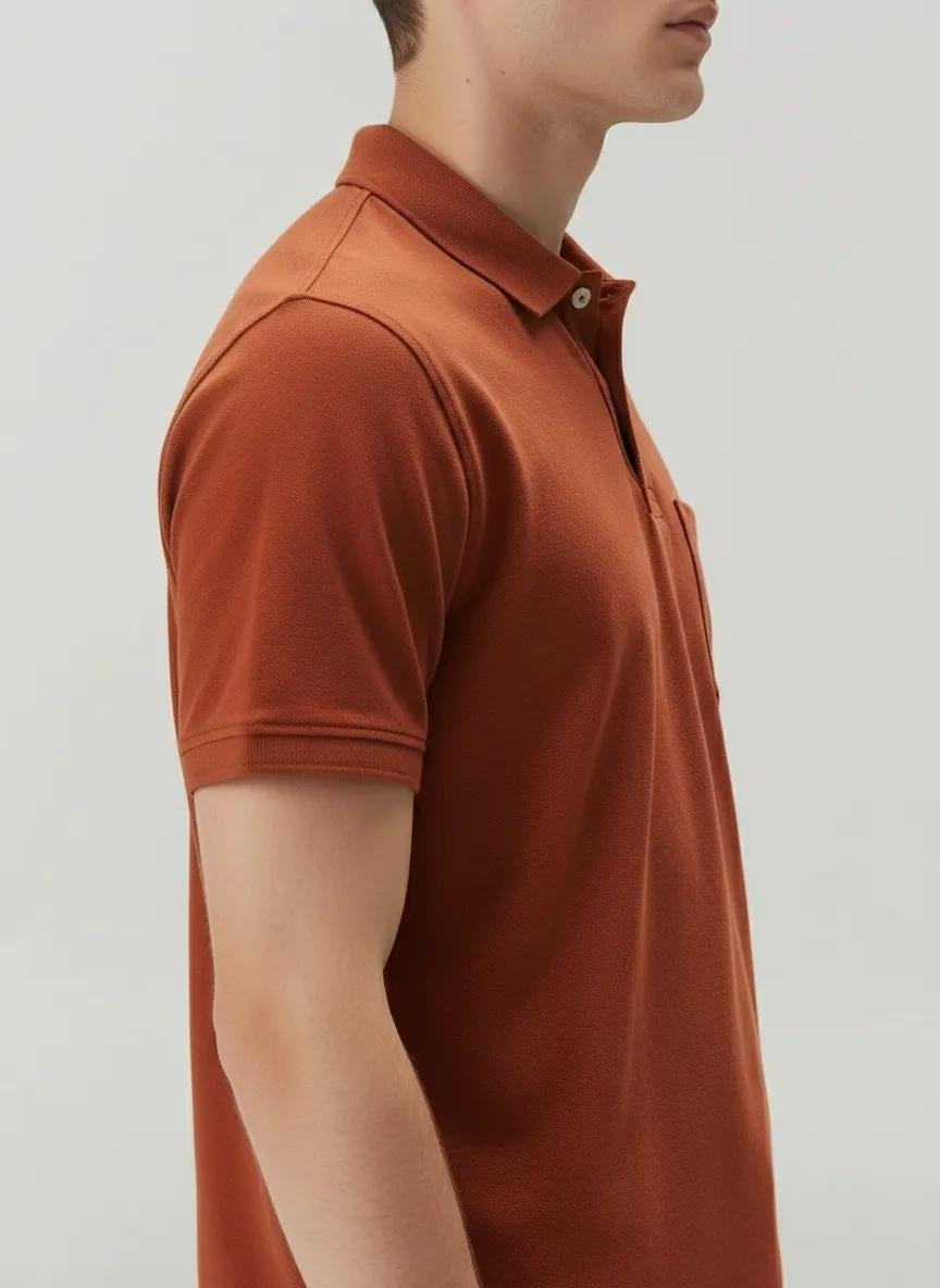 Men Rust Polo Collar Pockets T-shirt