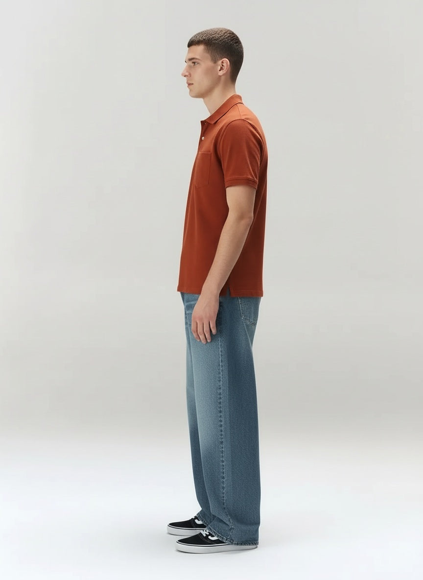Men Rust Polo Collar Pockets T-shirt