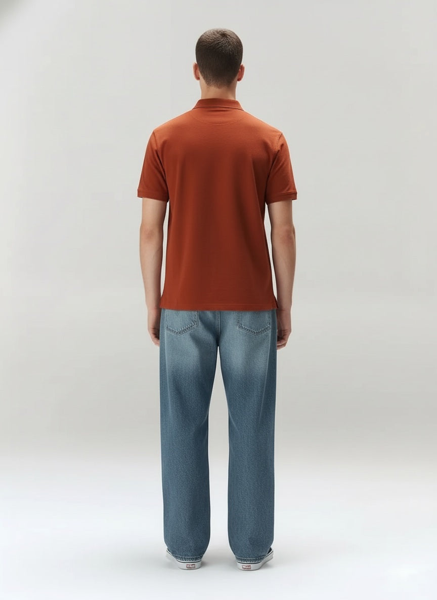 Men Rust Polo Collar Pockets T-shirt