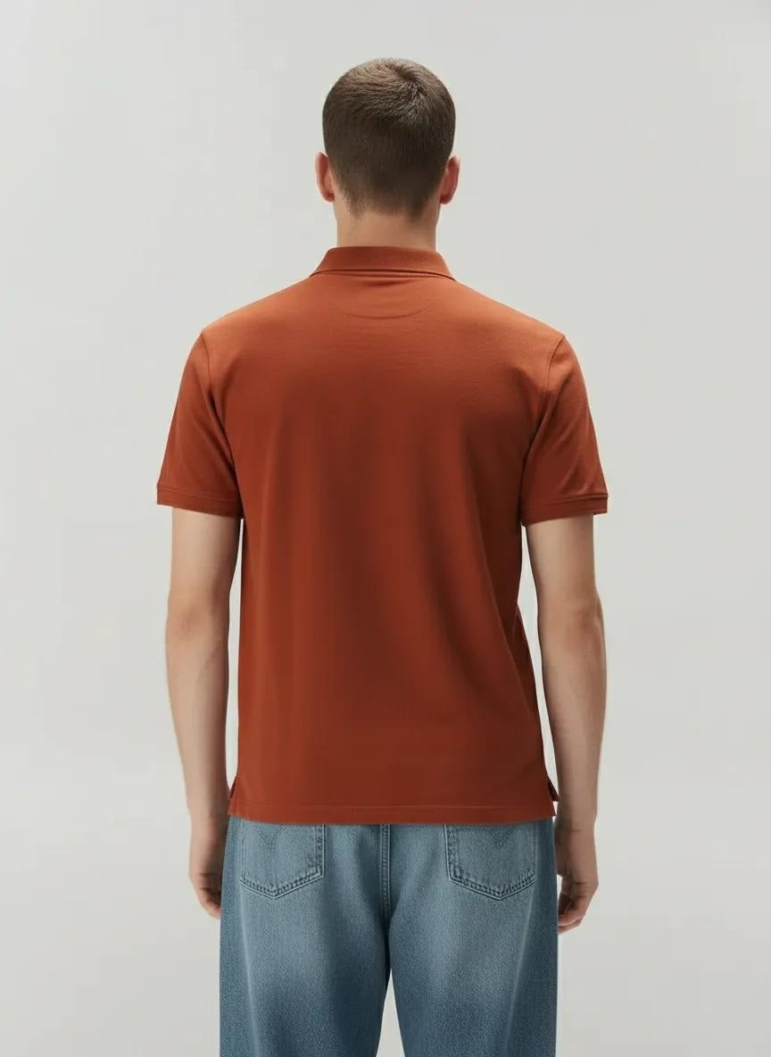 Men Rust Polo Collar Pockets T-shirt