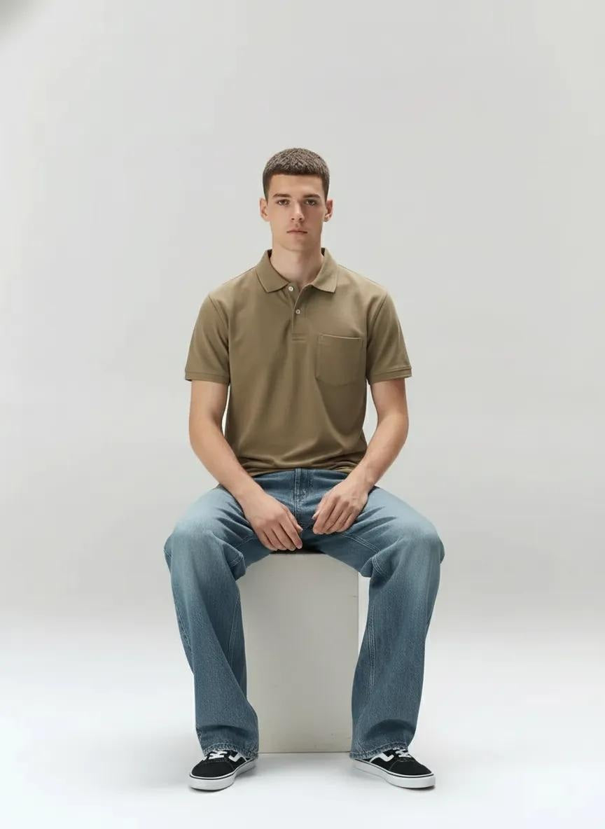 Men Safari Polo Collar Pockets T-shirt