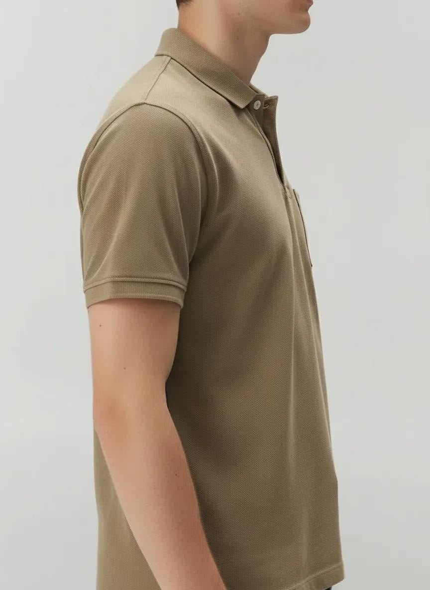 Men Safari Polo Collar Pockets T-shirt