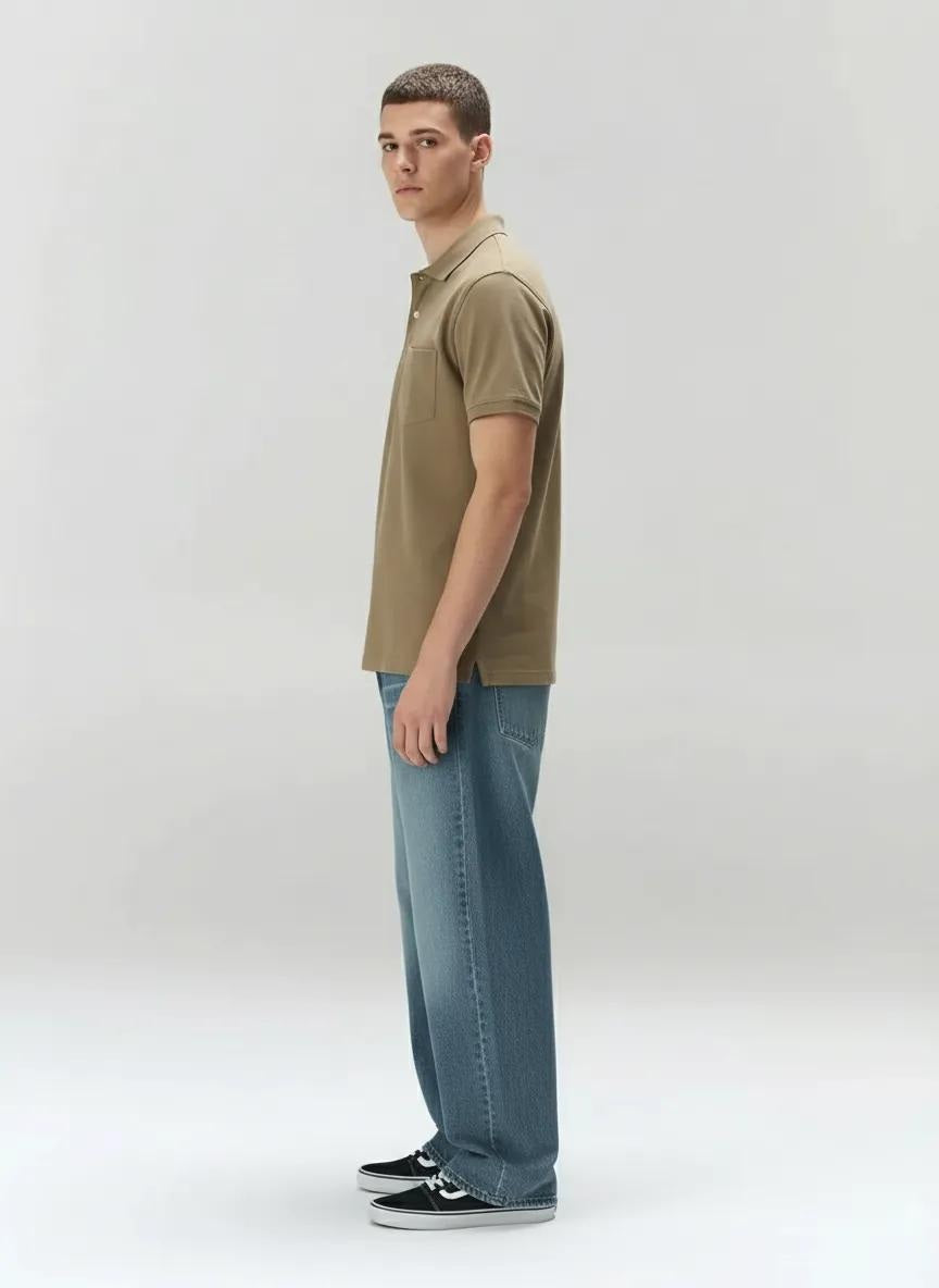 Men Safari Polo Collar Pockets T-shirt