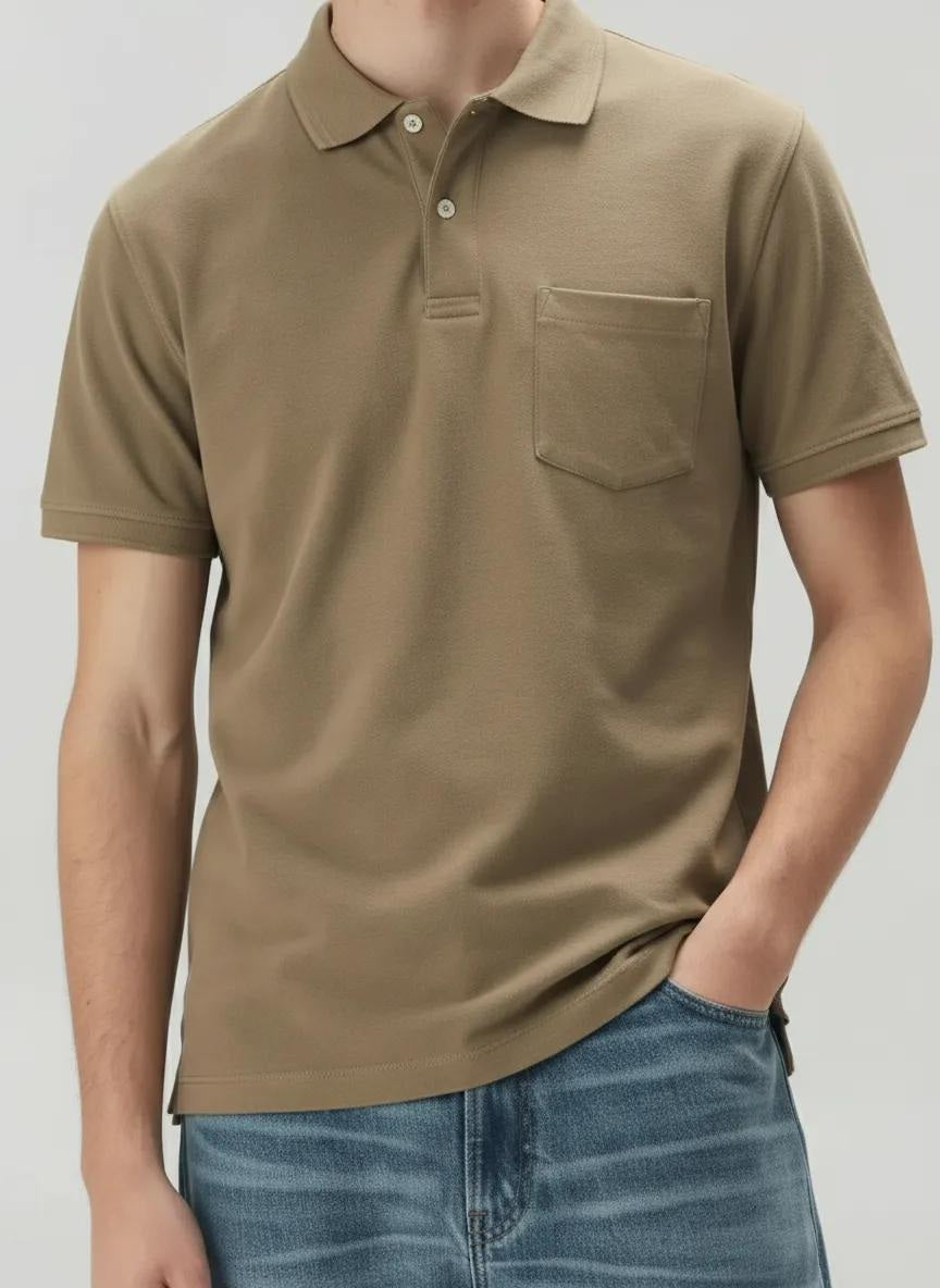 Men Safari Polo Collar Pockets T-shirt