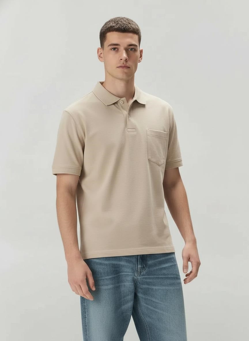 Men Stone Polo Collar Pockets T-shirt
