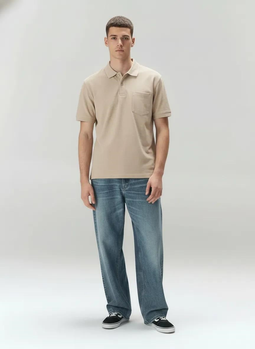 Men Stone Polo Collar Pockets T-shirt