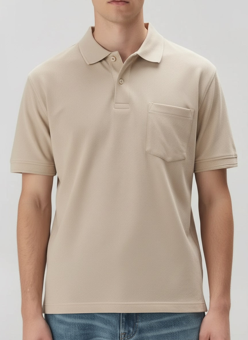 Men Stone Polo Collar Pockets T-shirt