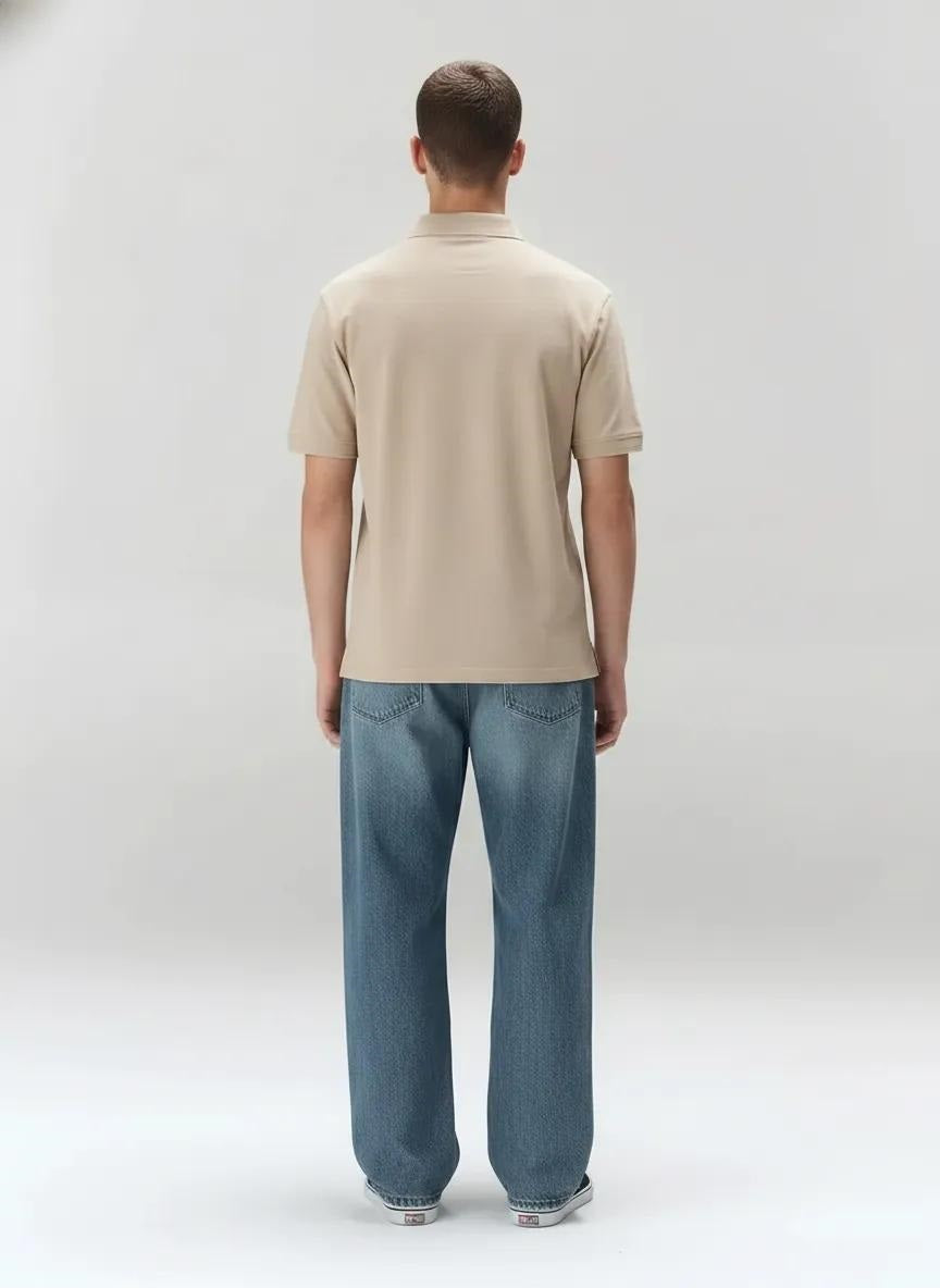 Men Stone Polo Collar Pockets T-shirt