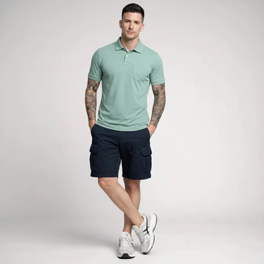 Men Surf Spray Polo Collar Pockets T-shirt