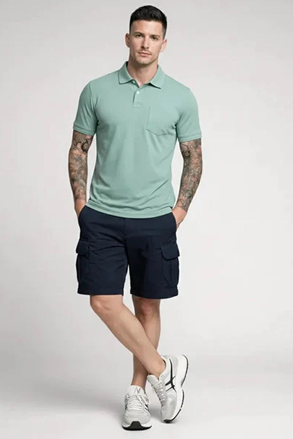 Men Polo Collar Pockets T-shirt