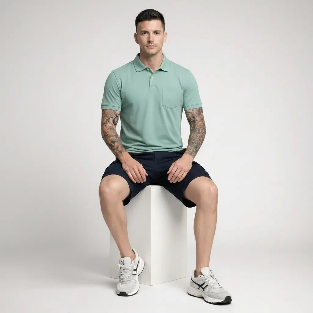 Men Surf Spray Polo Collar Pockets T-shirt
