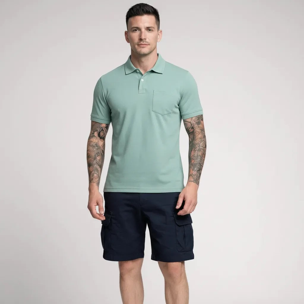 Men Surf Spray Polo Collar Pockets T-shirt