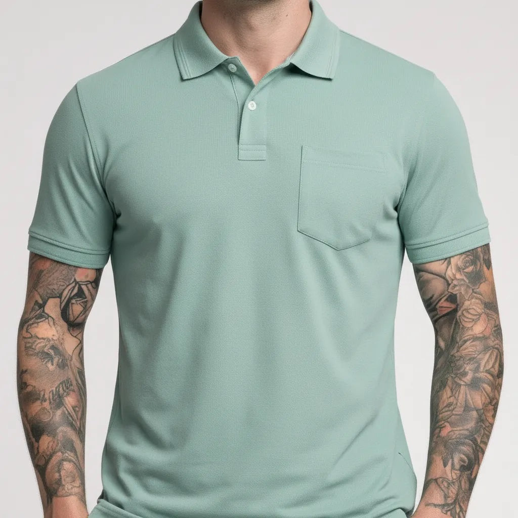 Men Surf Spray Polo Collar Pockets T-shirt