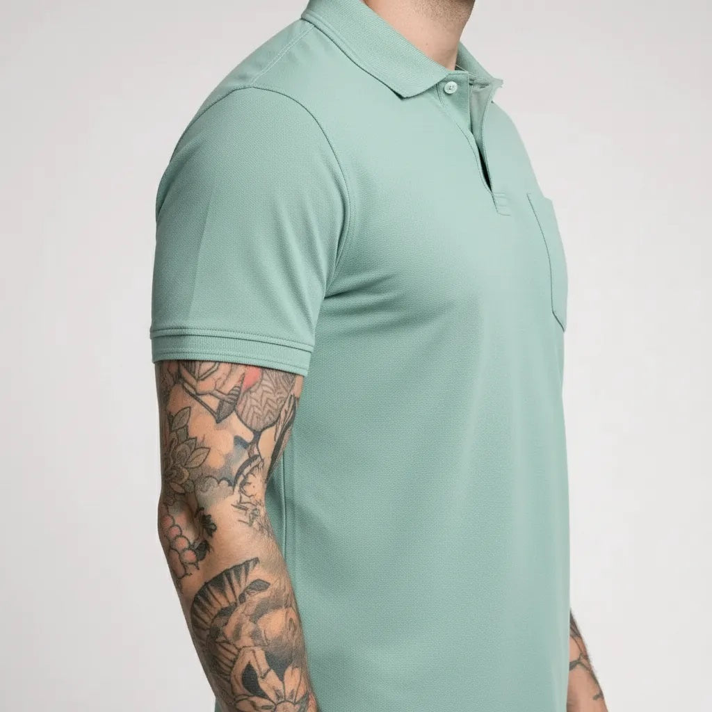 Men Surf Spray Polo Collar Pockets T-shirt