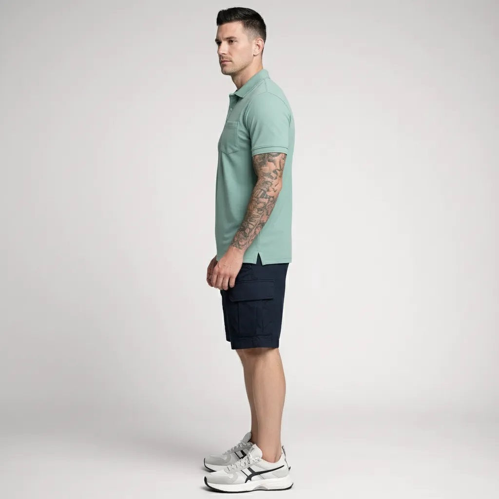 Men Surf Spray Polo Collar Pockets T-shirt