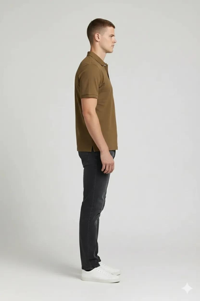 Men Tan Polo Collar Pockets T-shirt