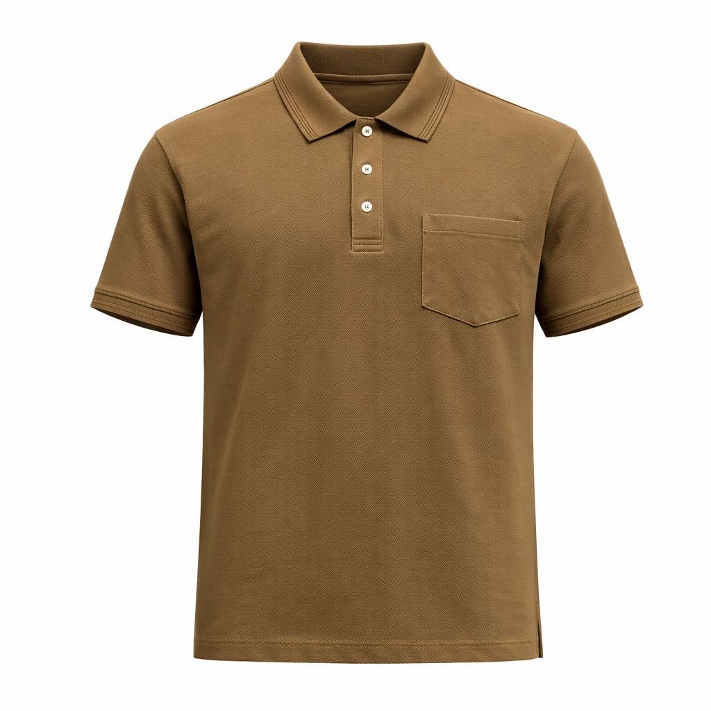 Men Tan Polo Collar Pockets T-shirt