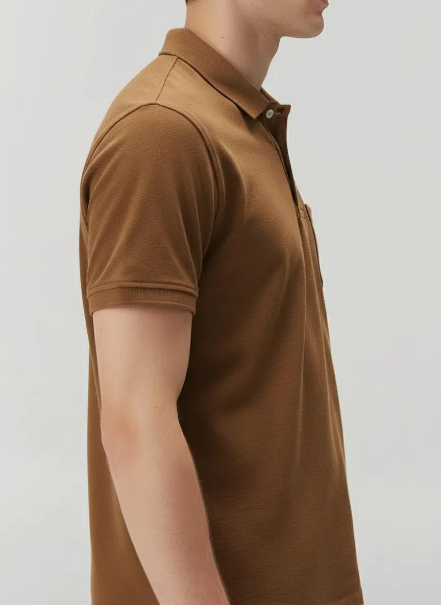 Men Wheat Polo Collar Pockets T-shirt